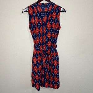 GAYAK size medium orange & blue checkered plaid sleeveless button up dress